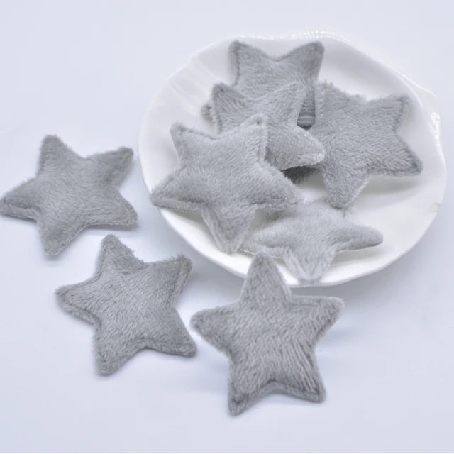 50Pcs/lot 38mm Padded Plush Furry Felt Star Applique for DIY Headwear Hair Clips Bow Accessories Handmade Baby Clothes Hat Decor Grey