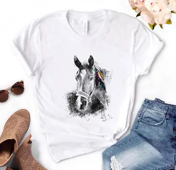 

Casual Funny T Shirt Gift for Lady Yong Girl Summer Top Tee Horse Lover Printing Women Tshirt Women Shirts
