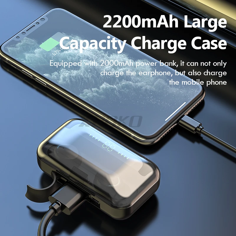 New F9 TWS Bluetooth 5 0 wireless headphones 2200mAh touch control Bluetooth earphone Waterproof sports Headset With Microphone