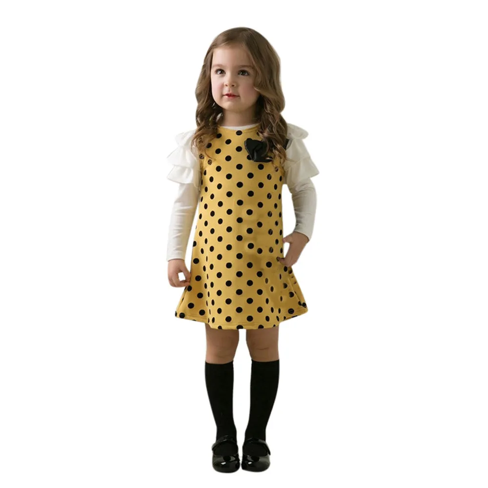 Fashion hot autumn and winter dress girl wave point princess dress baby girl polka dot bow princess dress платье для девочки 40 - Color: as the photo show