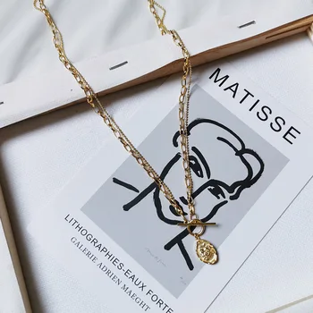 

S925 Silver Ellipse Medal OT Necklace Exaggerated Paragraph Reverse Portrait Female Ins Punk Fashion Network Accessories Chains