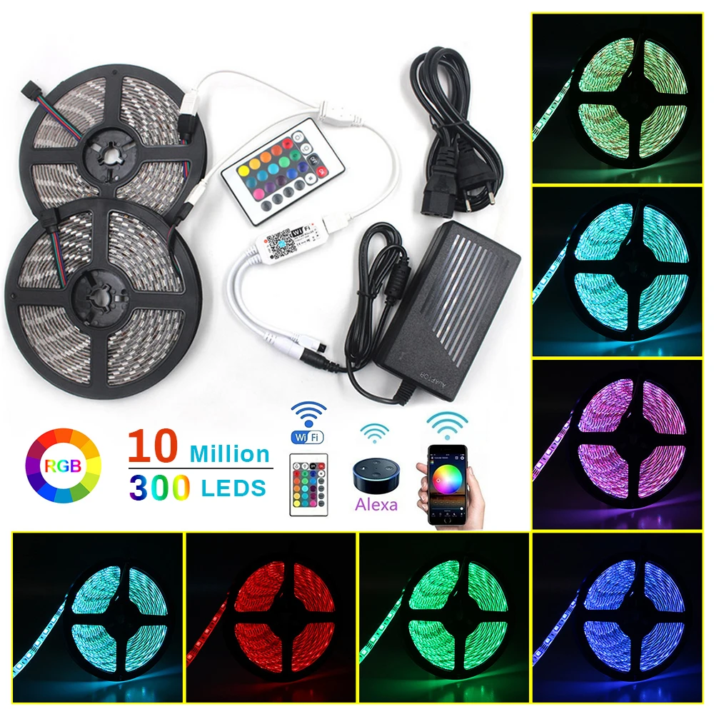 DIDIHOU 5 м/10 м/15 м/20 м США/ЕС/Великобритания/AU Plug 12 В 5050RGB гибкие полосы света 24 контроллеры, кнопки APP беспроводной