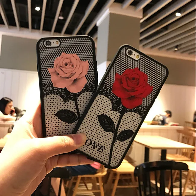 

for IPhone X 5 5s 6 6S 7 8 Plus Phone Case Silicone Soft Tpu Rose Lace New Trend Cover Coque Funde Etui Personality Pink Yellow