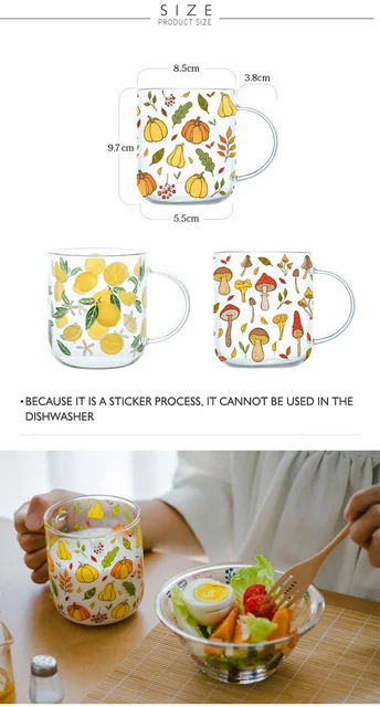 Heat-Resistant Glass Mug Cup Cute Coffee Mugs Lemon Mushroom Pumpkin P –  TheWokeNest