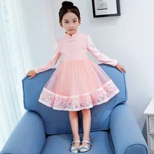 Новогодние рождественские платья для девочек от 3 до 12 лет, кружевное платье-пачка принцессы в китайском стиле, костюм детская одежда платье на День Благодарения