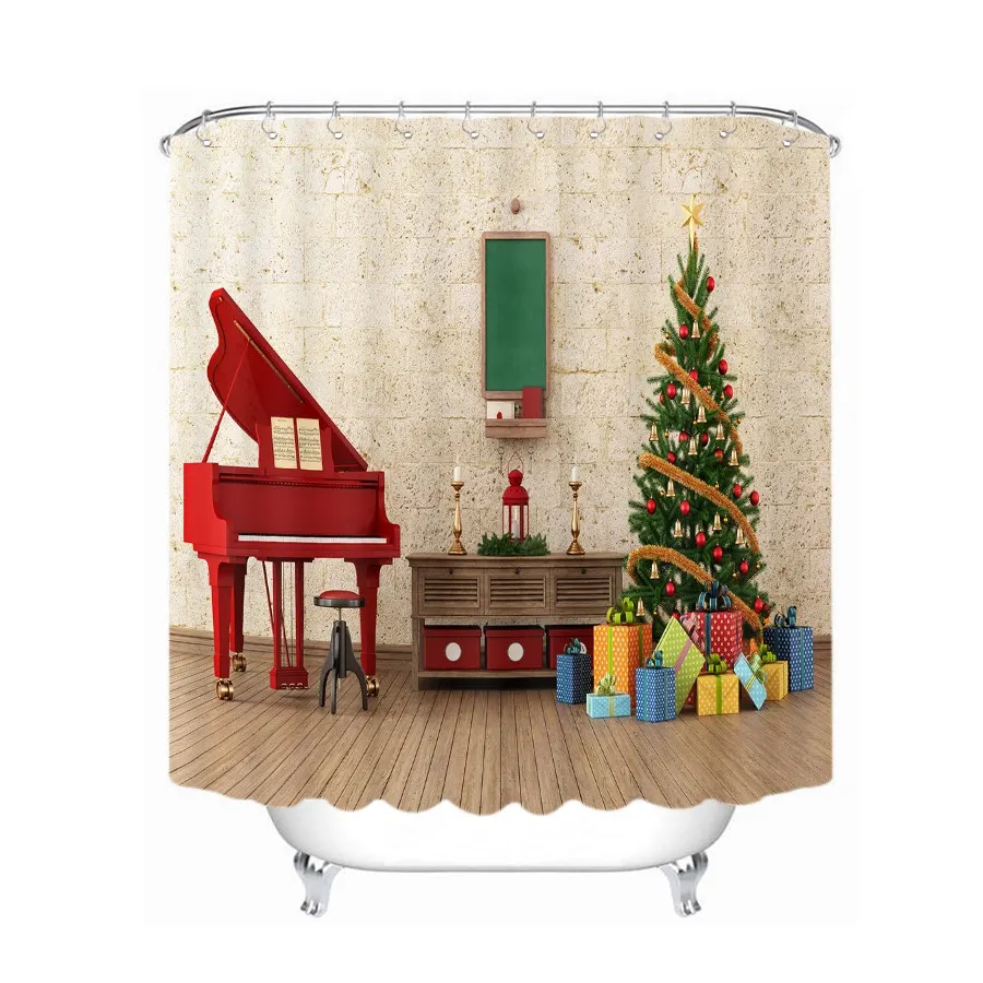 3d Рождественские занавески для душа пианино и подсвечник Дерево Узор водонепроницаемый утолщенные занавески для ванной комнаты Настраиваемые - Цвет: Color B