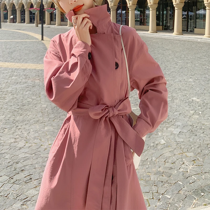 

FORYUNSHES Women Elegant Oversized Long Trench Coat With Belt 2020 Autumn Winter Casual Loose Outerwear Women's Windbreaker