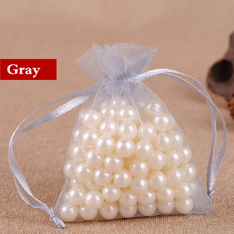 gray 100 шт., 7x9 9x12, 10x15 см, сумки из органзы для ювелирных изделий, мешочки на завязках для детского душа, вечерние подарочные пакеты на свадьбу, сумки для конфет - Цвет: gray