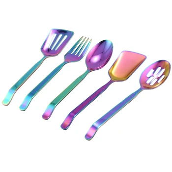 

Stainless Steel Kitchen Utensils Set of 5 Rainbow Color Gadgets Non-Stick Stainless Steel Color Cutlery Set