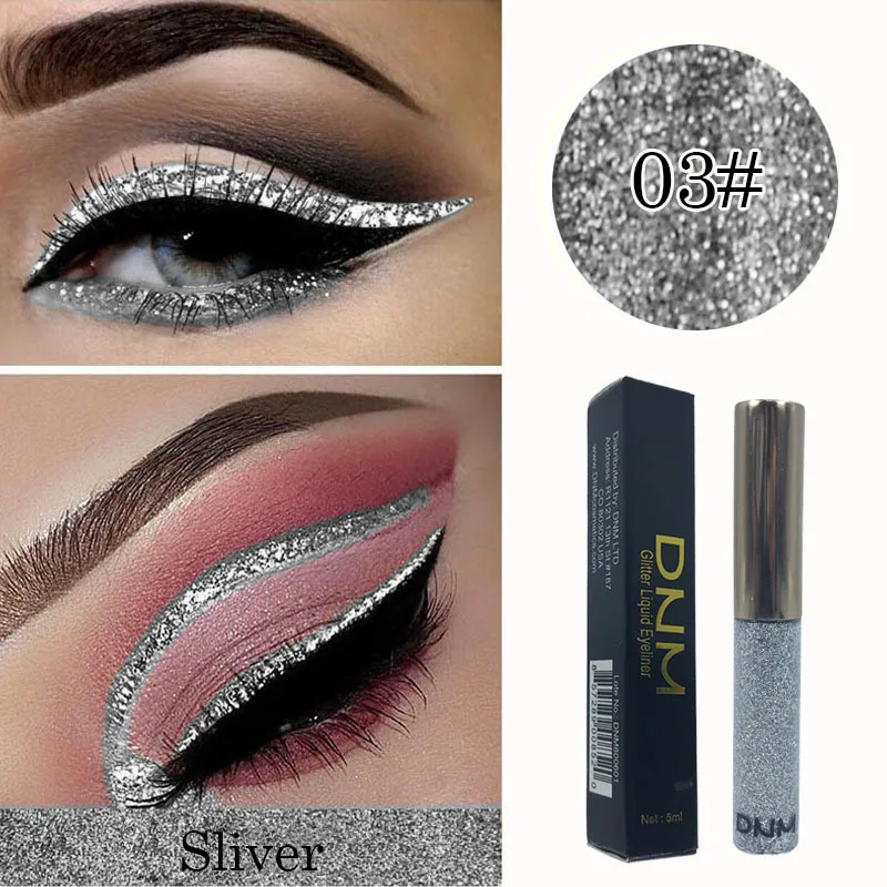 

DNM 1Pcs 5ml Silver Glitter Eyeshadow Liquid Eyeliner Quick-dry Eye Makeup Waterproof Liquid Eyeliner Eye Liner Makeup TSLM2