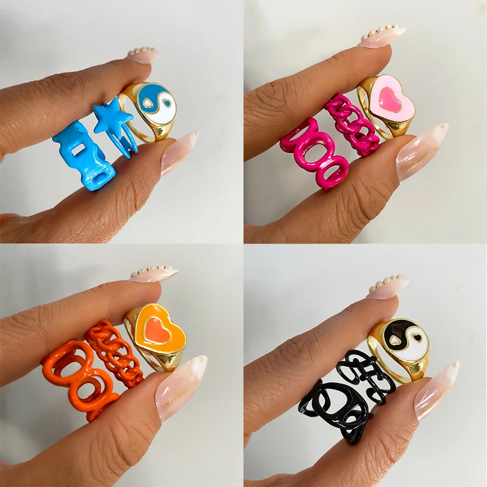 Vintage Heart Rings Set for Women Fashion Resin Flower Love Heart Ring Jewelry Gifts fashion rings fashion ring finger rings