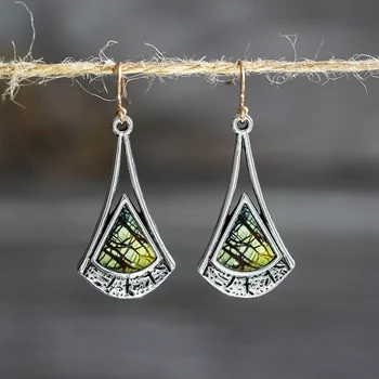 

Vintage Silver Color Ginkgo Biloba Drop Earrings For Women Bohemian Brown Sector Plant ginkgo Leaf Resin Earrings O3D326