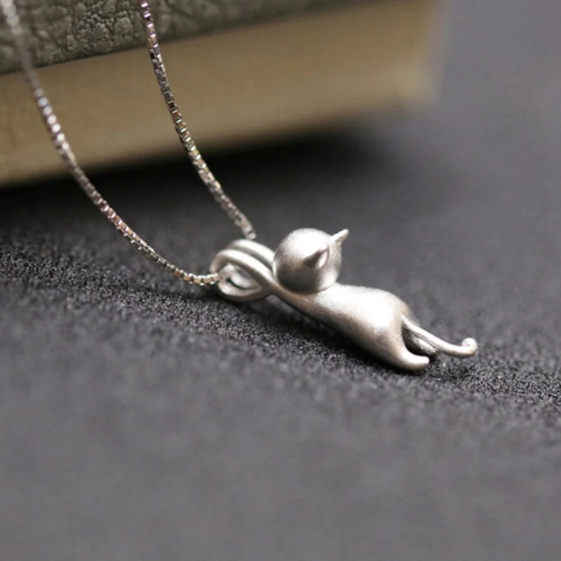Модное женское серебряное ожерелье с подвеской в виде кошки милое альпинистское
