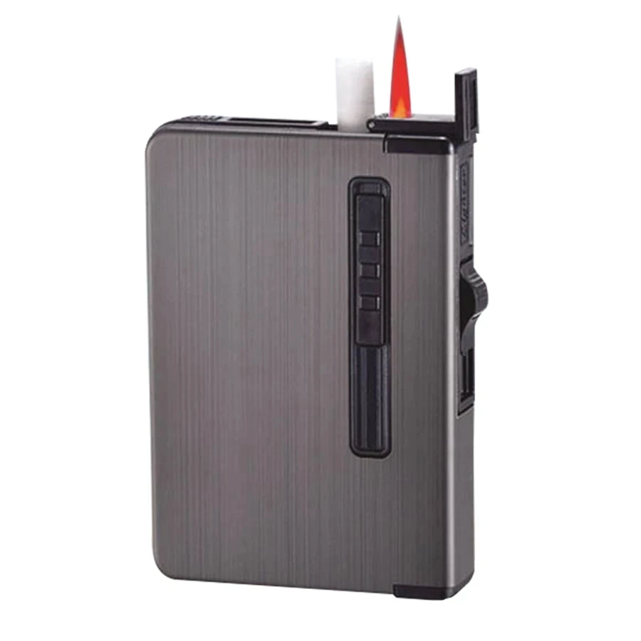 

Windproof Adjustable Flame Refillable Butane Gas Lighter With 8 Pcs capacity Cigarettes Case Creative Cigarette Case Box Lighter