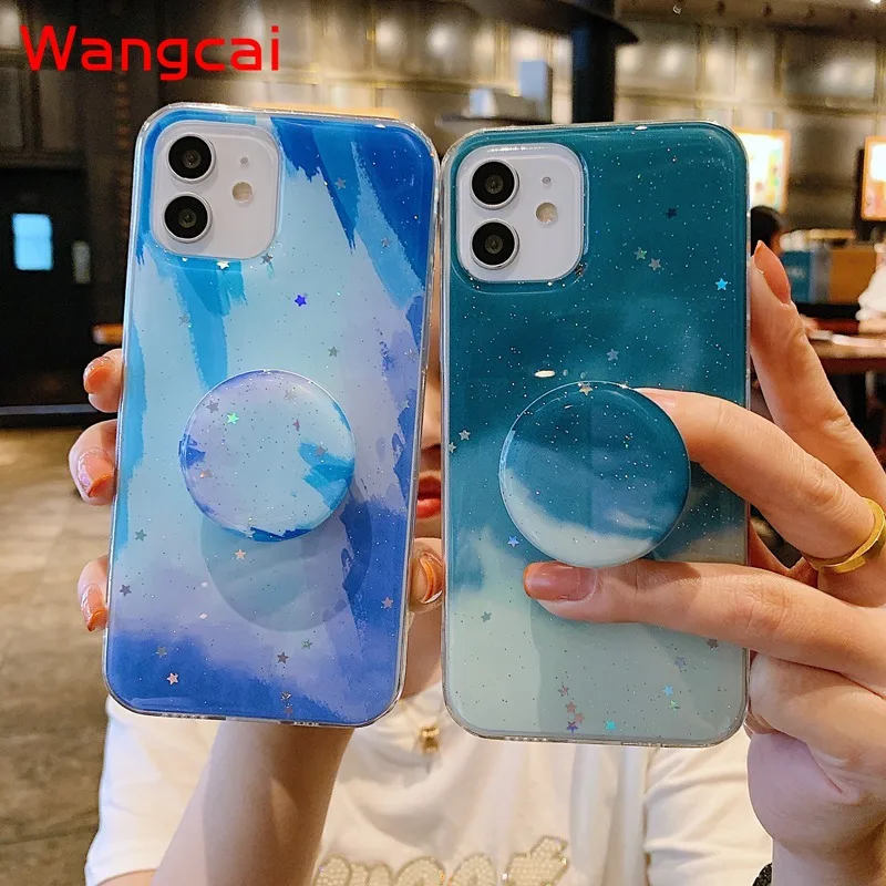 Чехол для iPhone 12 Pro Max Mini 11 X XR XS 8 7 6 6s Plus SE с блестками и держателем | Мобильные