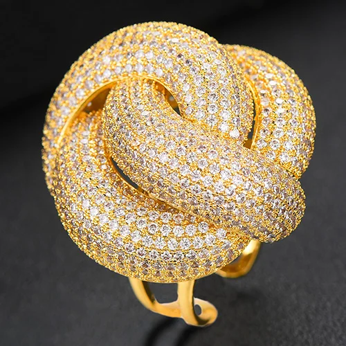 Gold GODKI, трендовые, крученые, благородные, Роскошные, большие, открытые кольца для женщин, свадебные, Обручальные, обручальные ювелирные изделия, женские кольца на весь палец - Цвет основного камня: Gold