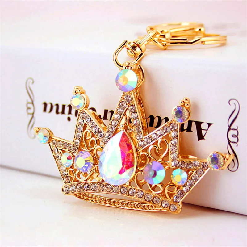 colorful waterdrop Шикарные Стразы милый кулон с кристаллом брелок в виде короны кольцо брелок подарок на день Святого Валентина Женские брелки ювелирные изделия сумка держатель для ключей - Цвет: colorful waterdrop