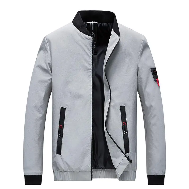 New Men Jackets Clothes Patchwork Windbreaker Jackets Autumn Hip Hop Streetwear Neutral Casual Outdoor Hiking Jacket - Color: Gray