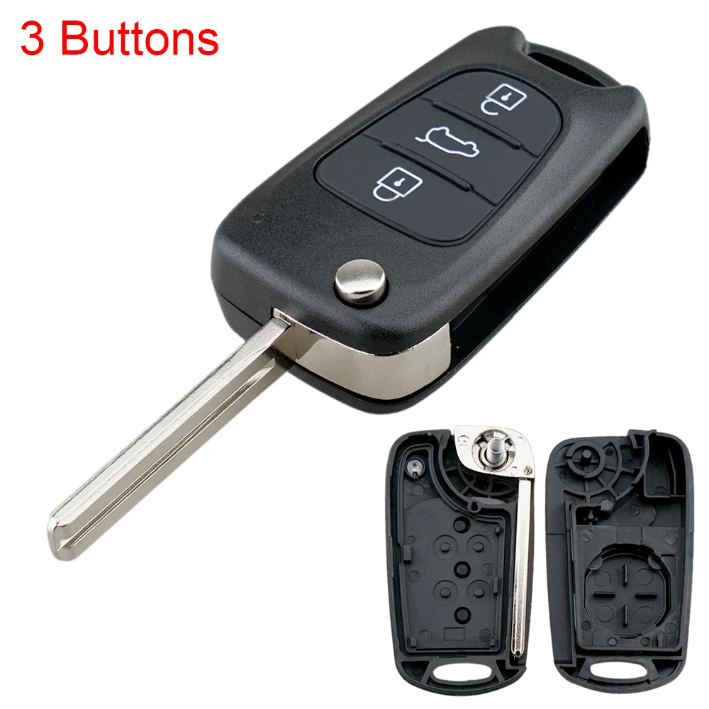 

Black Uncut Blade 3 Buttons Flip Remote Car Key Shell No Chip Keyless Entry Transmitter Case Replacement for Kia Car Keys