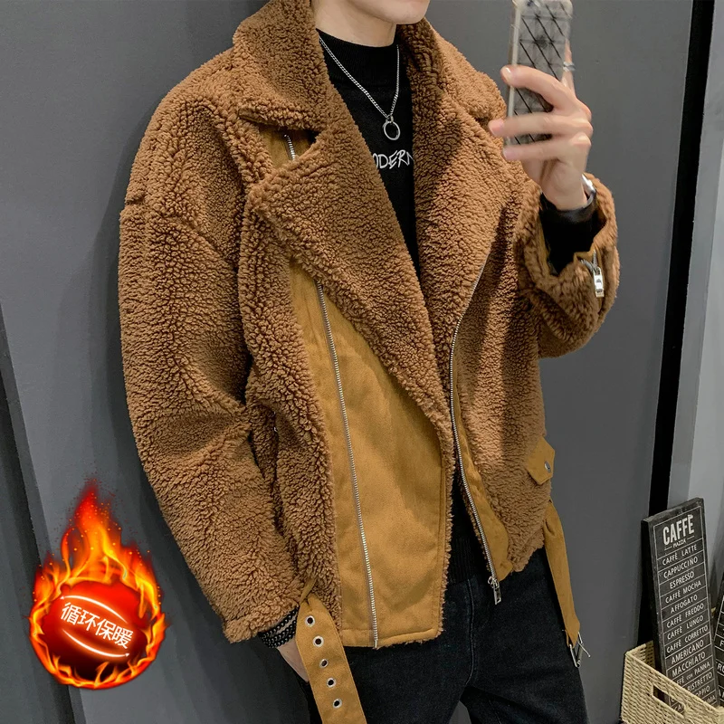 Dark brown Зимние мужские водонепроницаемые парки, зимние куртки в теплом хлопковом подкладе, одежда из овечьей шерсти, Свободное пальто, повседневный Тренч, M-5XL - Цвет: Dark brown