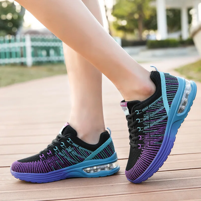 New Style Trend Recommended AliExpress Cross Border Breathable Fly Woven Athletic Shoes Korean-style Really Air Cushion WOM