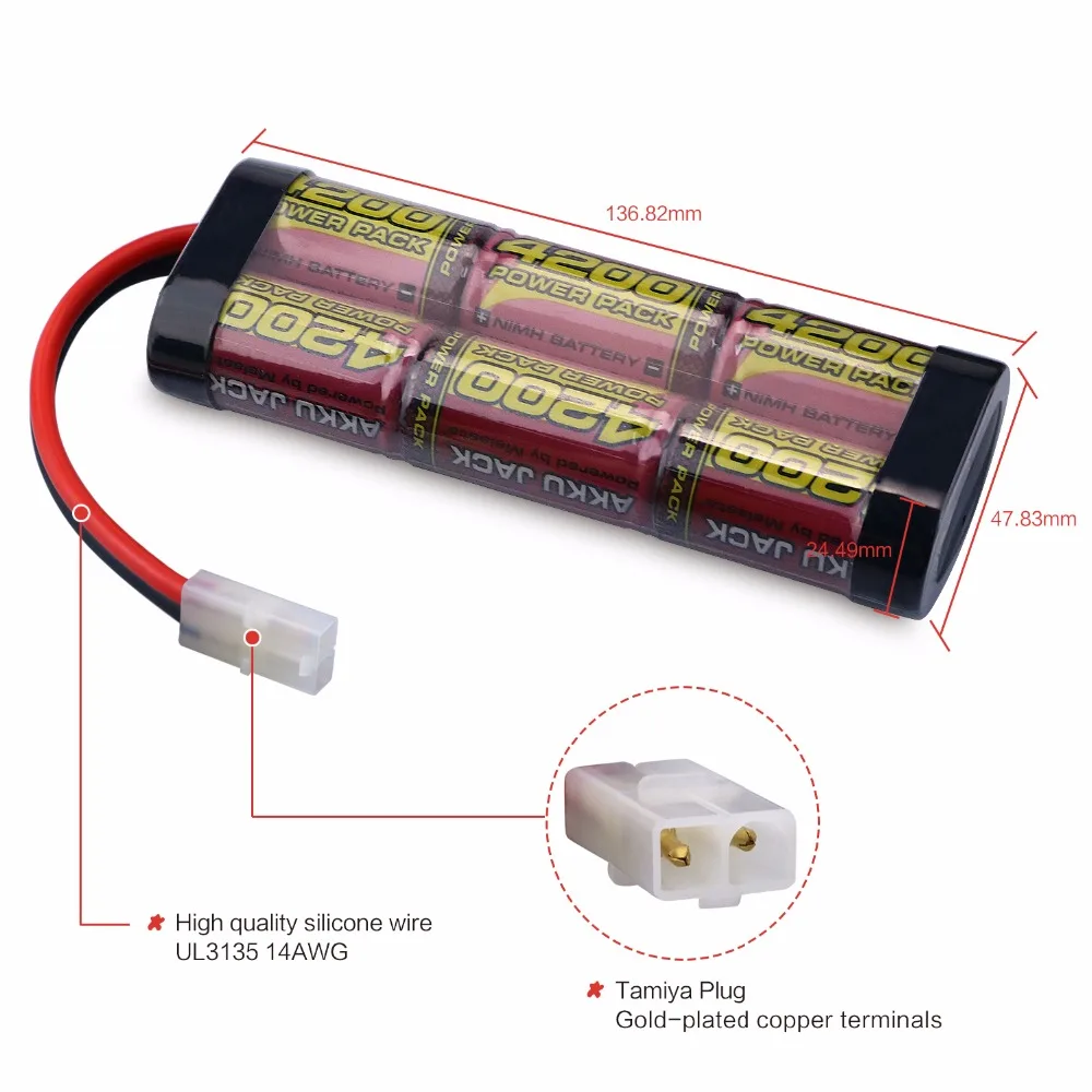 

NIMH Battery Pack 6-Cells 7.2V 4200mAh with Tamiya Connector for RC Racing Cars