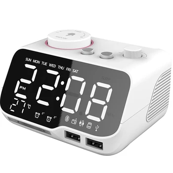 Reloj despertador Digital Bluetooth altavoz FM Radio temperatura despertador brillo atenuador para dormitorio temporizador de sueño