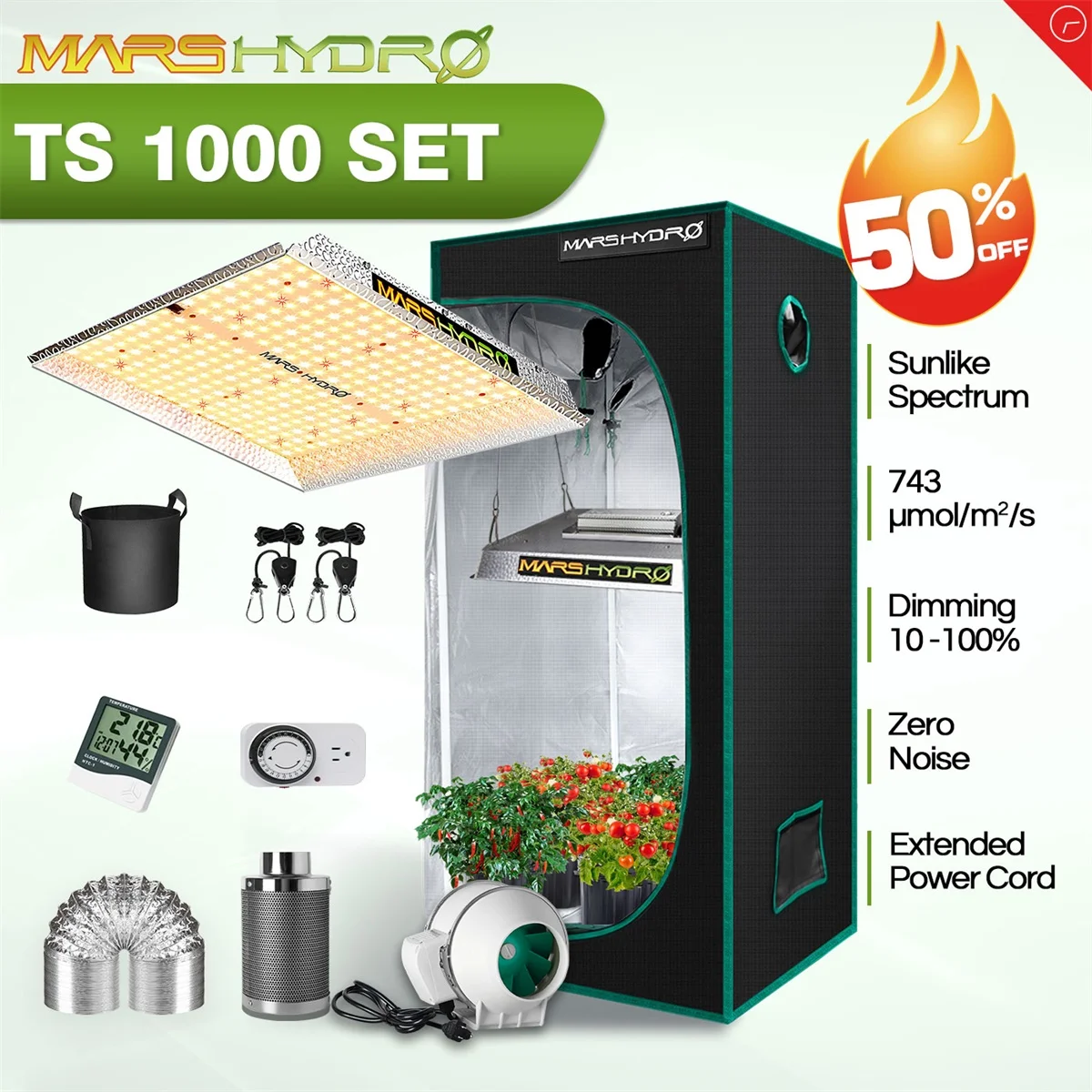 Mars Hydro TS 1000W Full Spectrum LED Grow Light 70x70x160 cm Indoor Tent Grow Kits Quantum Board Lamp For Hydroponics System