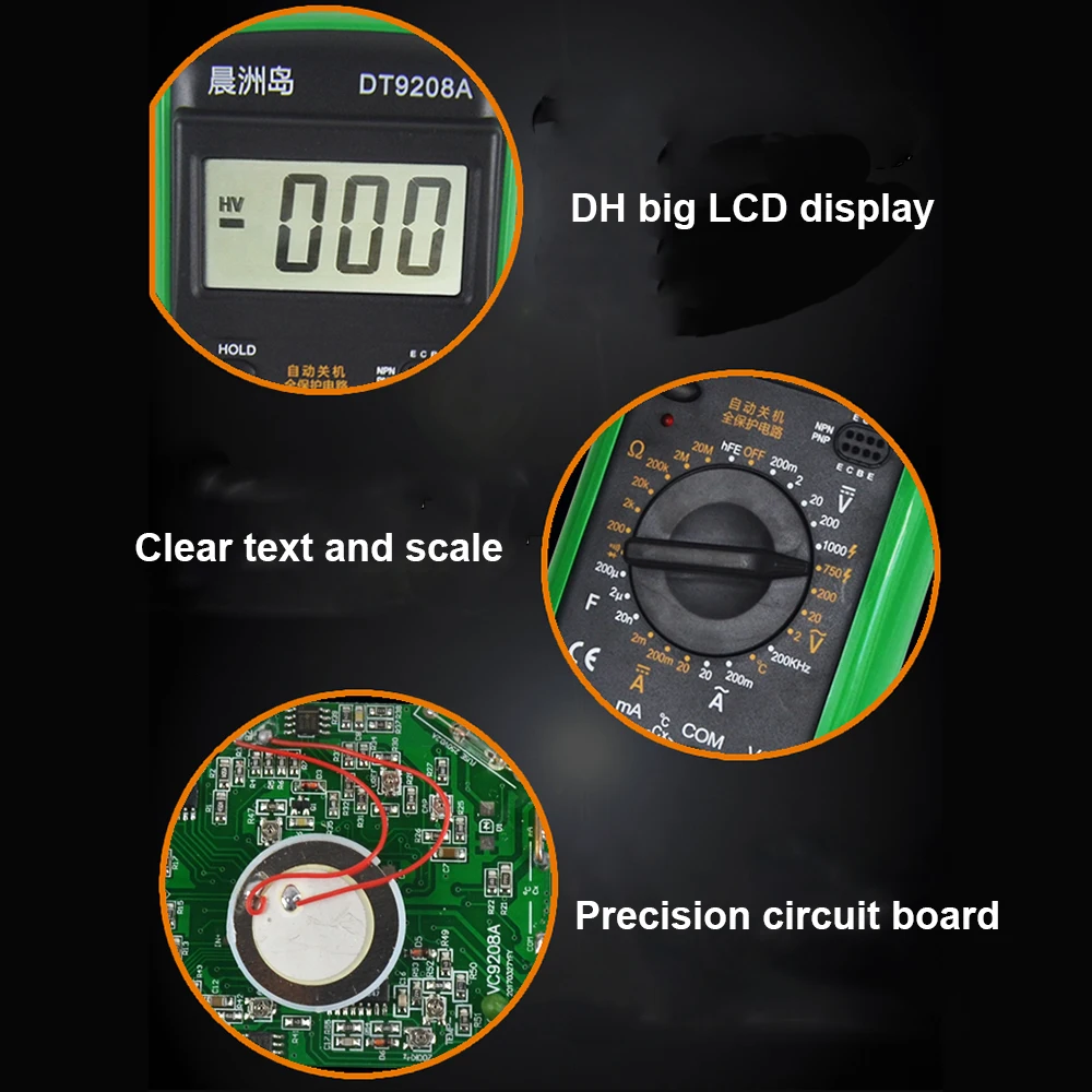 DT9208A Высокоточный мультиметр ЖК дисплей цифровой тастер защита от перегрузки