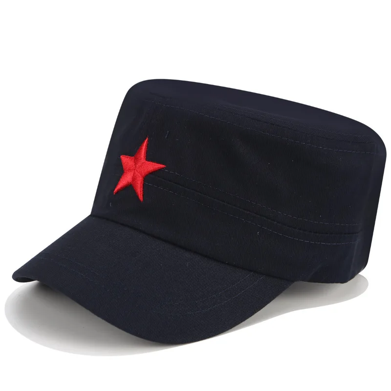 Men's Four Seasons Cotton Retro Embroidered Five-Pointed Star Flat Top Military Cap