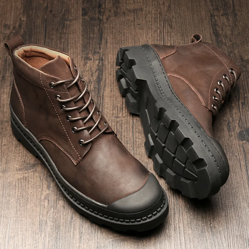 

Guangzhou Genuine Leather Men's Boots Retro England Leather Boot-Style Fashion Workwear Short Boots Men's Dull Polish Shoe Lace