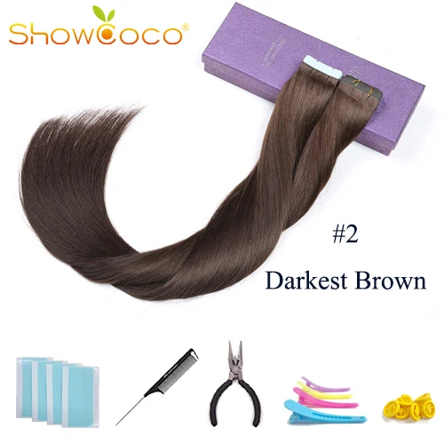 Color2 -40 Pcs ShowCoco лента в Пряди человеческих волос для наращивания натурального волос 20/40 шт, смешанные цвета, Цвет горячие головы для наращивания блеск коричневого до блондинка ленточных накопителей - Цвет: Color2 -40 Pcs