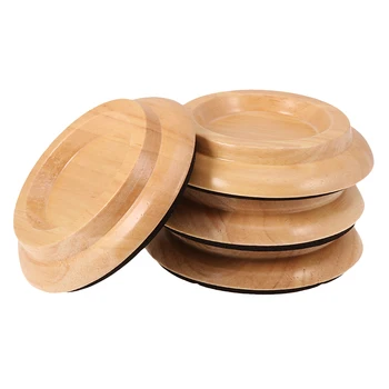 

4 Pieces Wood Round Piano Caster Cups Feet Pad Carpet Protector
