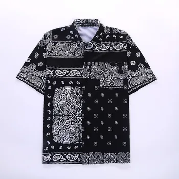 

Men Summer Fashion Brand Korea Star Style Ulzzang Geometric Print Short Sleeve Shirt Male Casual Loose Thin Black Shirt Cloth