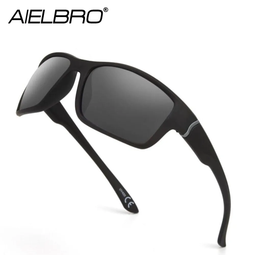 AIELBRO мужские спортивные солнцезащитные очки с защитой от ультрафиолета 400, солнцезащитные очки для гольфа, женские очки для вождения, велоспорта, пеших прогулок, очки для рыбалки - Цвет: BLACK GREY GREY