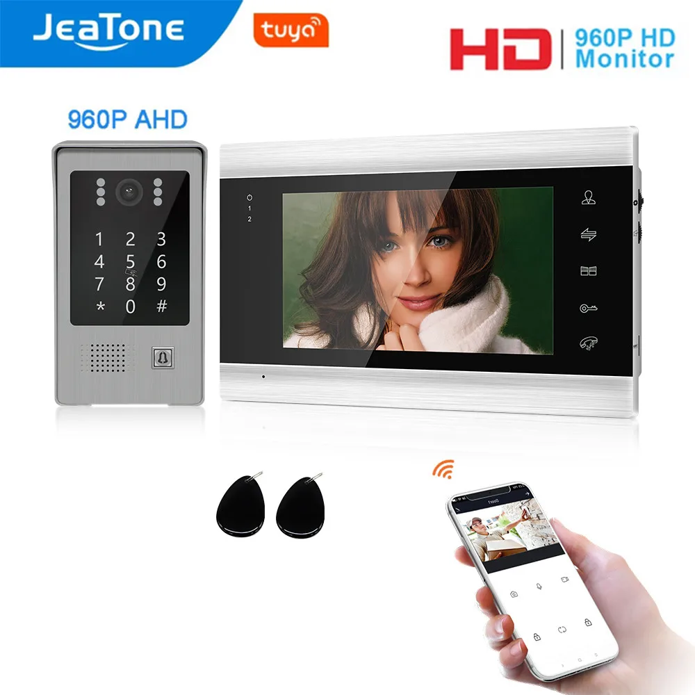 Jeatone 960P Tuya WiFi IP Video Door Phone Video Intercom Code Keypad/RFID Card/APP Unlock Motion Detection Access Control kits