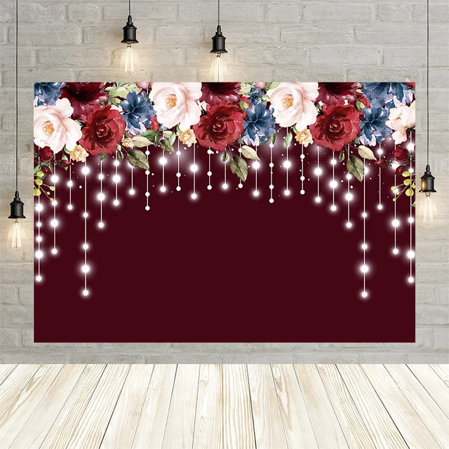 Avezano Personalized Backdrop Wine Red Solid Color Flowers White Light  Women Birthday Baby Shower Photography Background