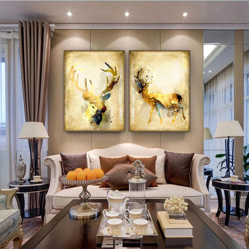 

Golden Elk Deer Oil Painting Animals Canvas Wapiti Posters and Prints Wall Art Picture for Living Room Home Decor Christmas Gift