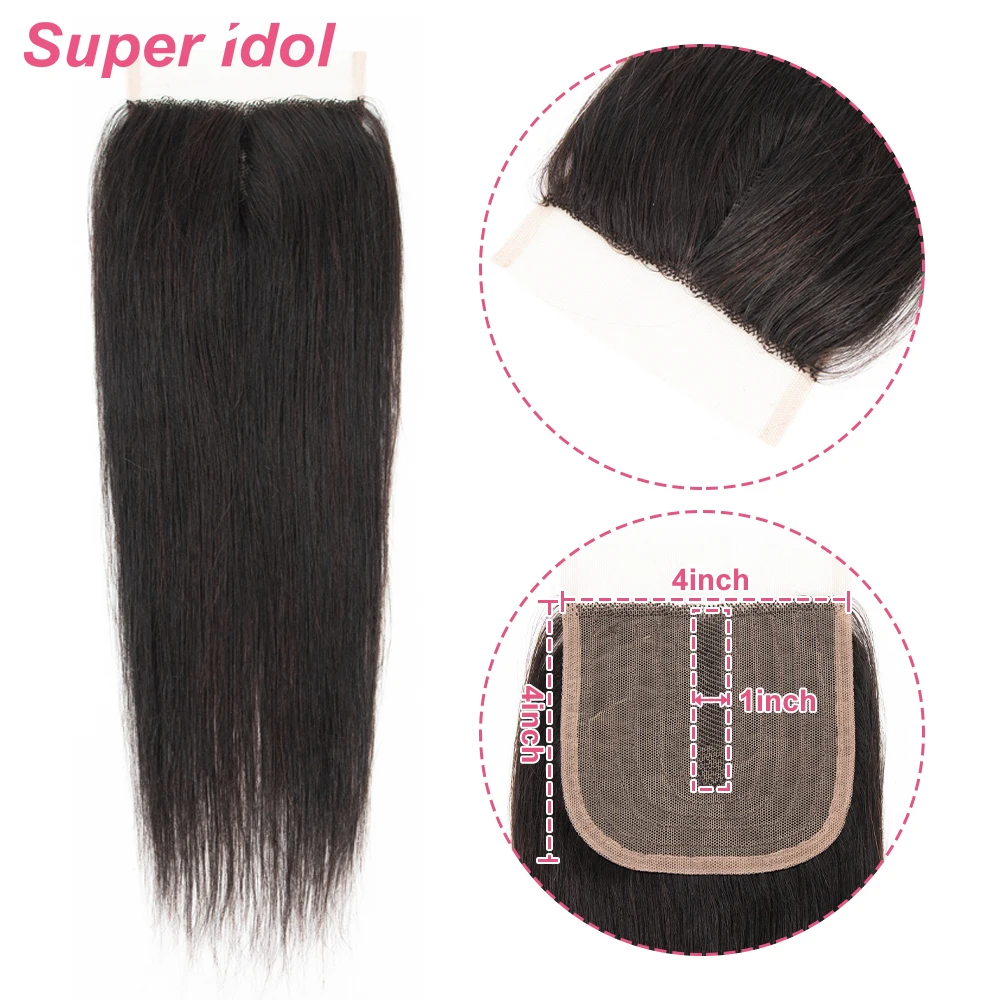 

HD Transparent Brazilian remy human hair Straight Hair 4X1 Lace Closure Swiss lace hair natural black Pre-Plucked with Baby Hair