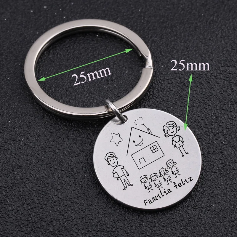 Stick Family Spanish Familia Feliz Keychain Custom Parents and Children Figure Gift for Family House Fashion Simple Bag Charm