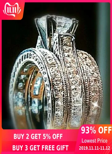 Choucong обручальное кольцо принцессы 6 мм камень 5A Циркон Камень 14 к белое золото заполнено 3 обручальное кольцо набор Sz 5-11 подарок