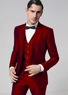 Новейший дизайн пальто брюки золотой Атлас мужской костюм формальный Тощий сценический Блейзер Блестящий Пром Стиль смокинг на заказ 3 предмета куртка брюки Terno - Цвет: Wine Red