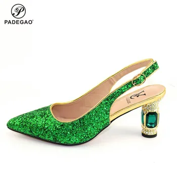 

Green Super Comfortable Square Heels Shoes Spring Autumn Pumps Buckle Strap Pointed Toe Sandals Wedding Shoes Women