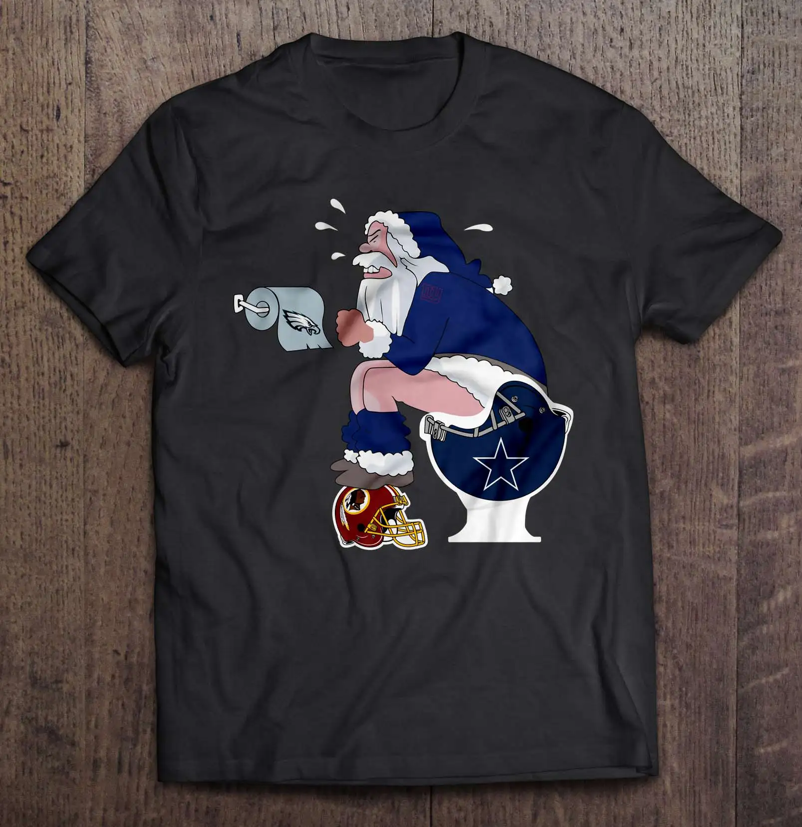 

New Harajuku York Men'S Tshirt Giants Santa Sitting On Dallas Print Cowboys Toilet And Step On Washington