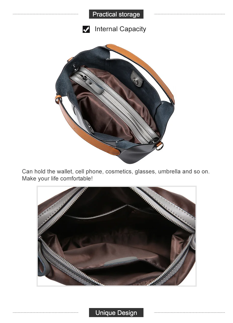 Yonder Real Cow Leather Women's Handbags Genuine Leather Casual Tote Large Capacity Elegant Lady Shoulder Crossbody Bags