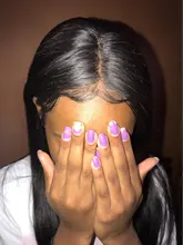 La srta. negro brasileño sin costuras recto 13x4 frente de encaje pelucas de cabello humano Marrón Medio, 4x4, cierre de encaje suizo peluca para las mujeres negras