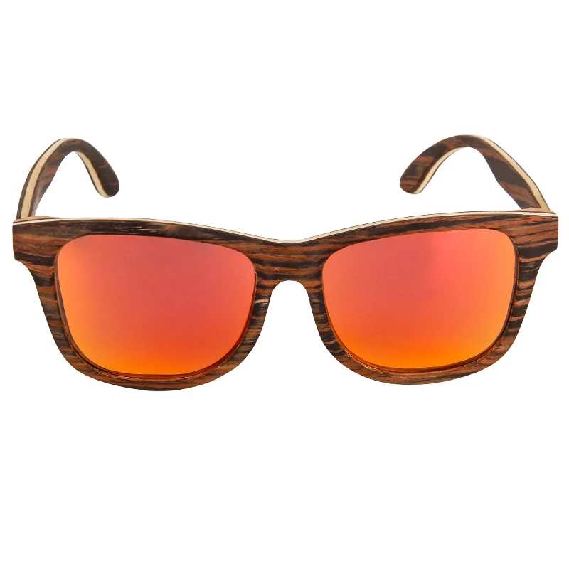 red new bamboo and wood glasses, black walnut, pressed into uv sunglasses for men and women - Цвет линз: red