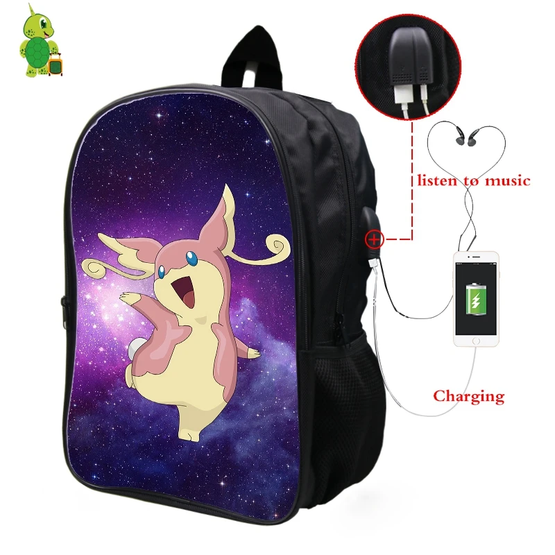 24 Pokemon Audino Galaxy Космический рюкзак Многофункциональный USB зарядка Разъем для наушников школьные сумки для подростков мальчиков рюкзак для девочек с отделением для ноутбука - Цвет: 24