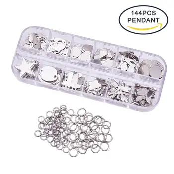 

144Pcs Stainless Steel Blank Stamping Tag Charm Pendants and 80Pcs Jump Rings