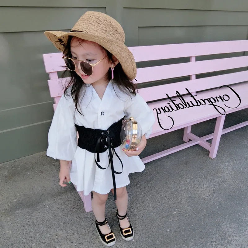 

2020 New Spring Autumn baby blouse dress girls shirt dress kids dress Children streetwear fashion clothes waistband 2 to 7yrs